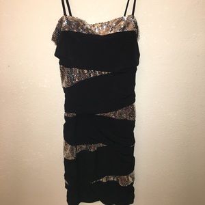 Short fitted silver sequin black formal dress